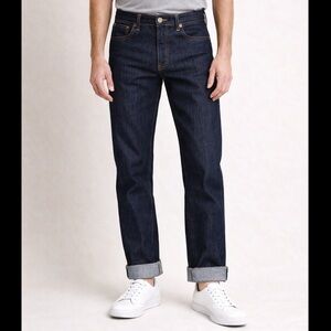 Left Field NYC “50’s” Button Fly 100% Cotton Taper Leg Men's Blue Jeans (32)